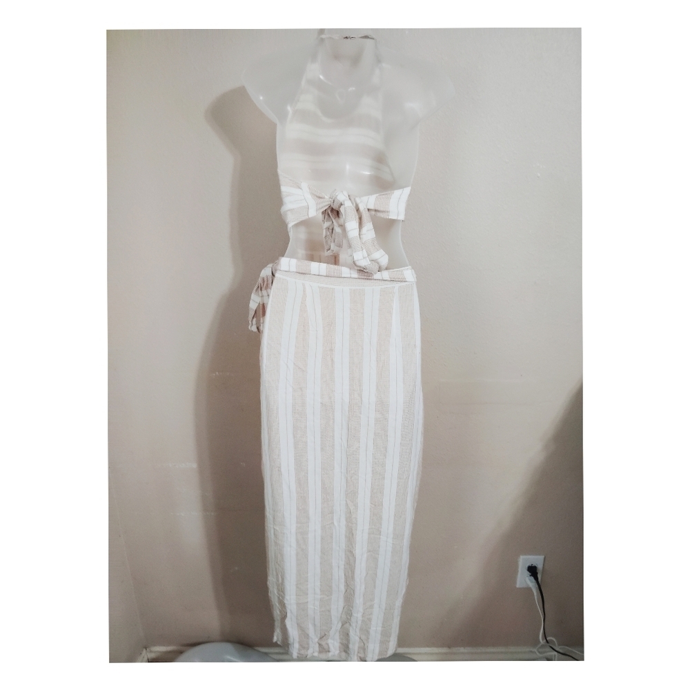 Free People Striped Halter Wrap Maxi Dress Size Small - Picture 3 of 10